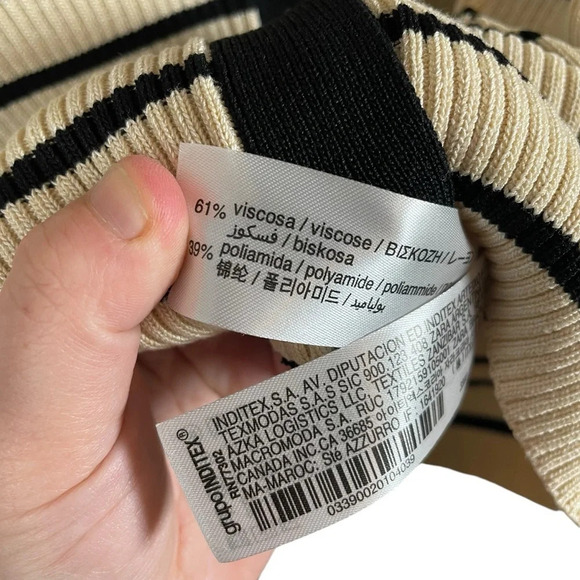 NWOT Zara Collared Ribbed Striped Button Sweater in Ivory/Black Size M - Picture 4 of 10